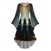 Halloween Couple Outfit Wizard Forest Print High Low Hoodie Dress and Shirt Set - Noir S | US 4
