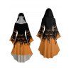 Halloween Couple Outfit Colorblock Pumpkin Print Hoodie Dress and Shirt Set - Orange S | US 4