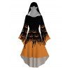 Halloween Couple Outfit Colorblock Pumpkin Print Hoodie Dress and Shirt Set - Orange S | US 4