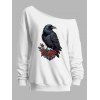 Sweat-shirt gothique pour Halloween, imprimé corbeau et rose, col incliné - Blanc XXL | US 14