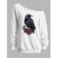 Sweat-shirt gothique pour Halloween, imprimé corbeau et rose, col incliné - Blanc XXL | US 14