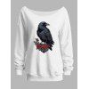 Sweat-shirt gothique pour Halloween, imprimé corbeau et rose, col incliné - Blanc XXL | US 14