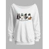 Sweat-shirt mignon d'Halloween, imprimé animal, fantôme, citrouille, lettre, col incliné - Blanc XXL | US 14