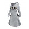 Robe à capuche mignonne d'Halloween, motif animal, fantôme, citrouille, imprimé lettres, robe à lacets - Gris Clair XXL | US 14