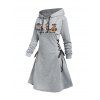 Robe à capuche d'Halloween à lacets avec imprimé animal, citrouille, fantôme et lettres - Gris Clair XXL | US 14