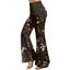 Pantalon évasé de vacances imprimé cerf, feuilles florales, forêt, taille haute, élastique, long - Noir XXL | US 14