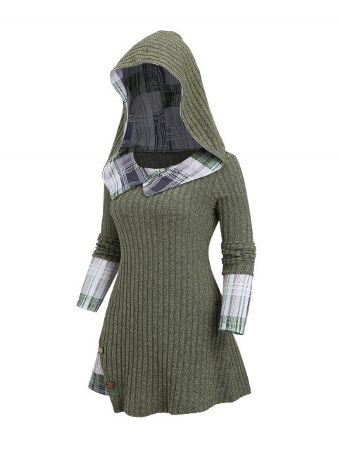 Pull à capuche 2 en 1 en tricot texturé à empiècements à carreaux
