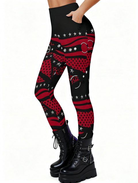 Leggings gothiques à imprimé 3D colorblock, taille haute élastique et skinny