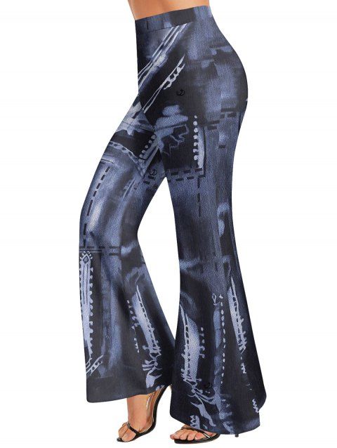 Pantalon évasé tie-dye, pantalon long élastique taille haute