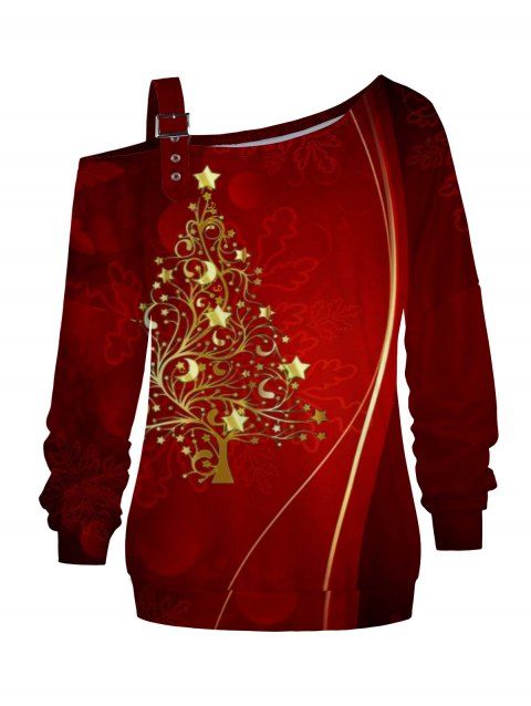 Sweat-shirt de vacances à imprimé sapin de Noël avec boucle et col incliné