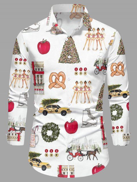 Chemise de vacances pour homme, imprimé éléments de Noël, manches longues, boutonnée