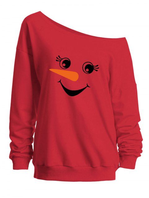 Sweat-shirt de Noël mignon à imprimé bonhomme de neige et col incliné