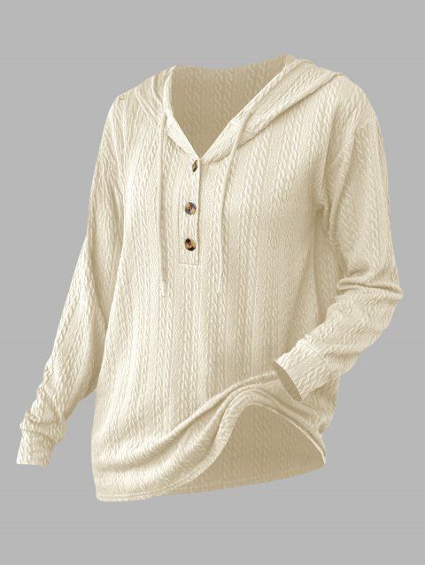 Sweat à capuche en tricot torsadé de couleur unie, pull à manches longues avec cordon de serrage