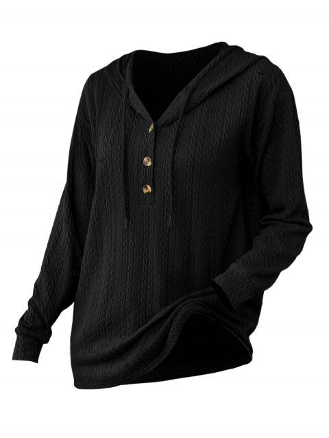 Sweat à capuche en tricot torsadé de couleur unie, pull à manches longues avec cordon de serrage