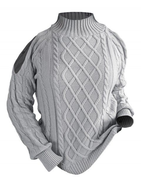 Pull de couleur unie en tricot torsadé à épaules dénudées et col montant
