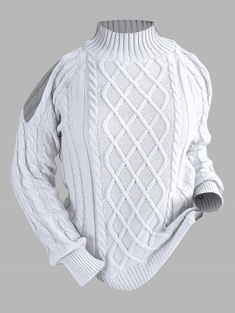 Pull de couleur unie en tricot torsadé à épaules dénudées et col montant