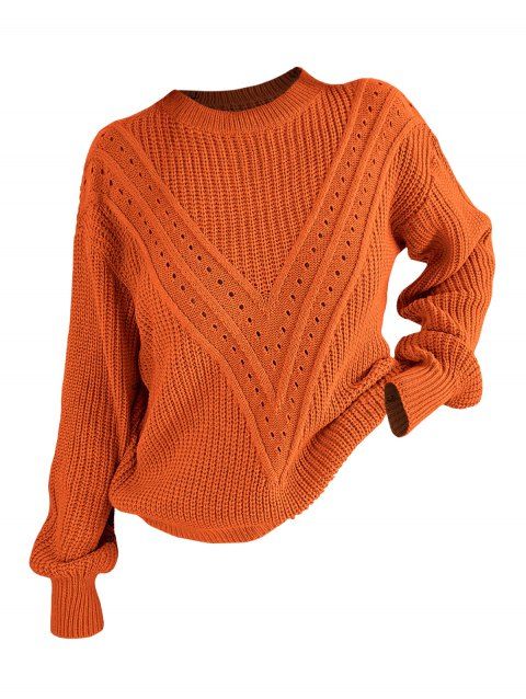 Pull de couleur unie texturé à manches lanternes ajourées