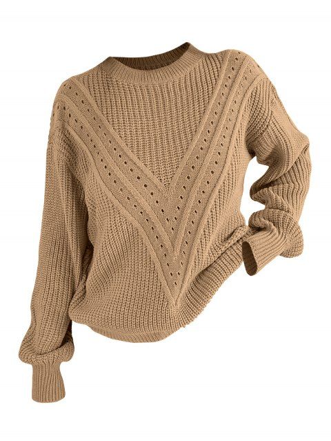 Pull de couleur unie texturé à manches lanternes ajourées