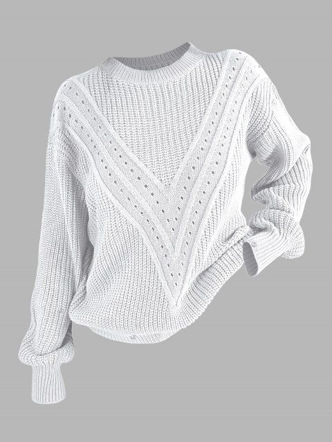 Pull de couleur unie texturé à manches lanternes ajourées