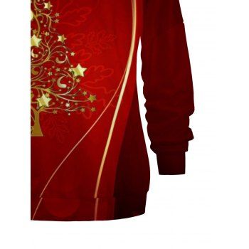 Holiday Sweatshirt Christmas Tree Print Buckle Strap Skew Neck Sweatshirt