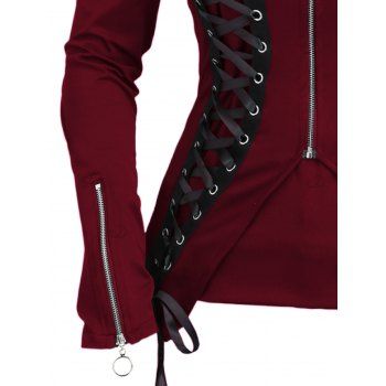 Gothic Top Solid Color Lace Up Zip Square Neck Top