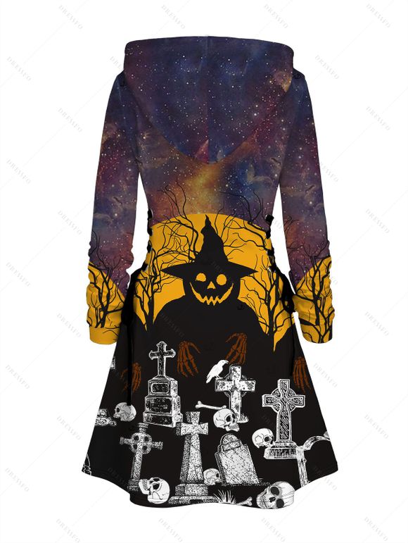 Robe à capuche gothique à lacets avec imprimé tête de mort, fantôme et croix pour Halloween - Noir M | US 6