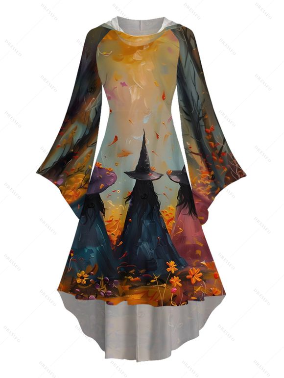 Halloween Couple Outfit Wizard Forest Print High Low Hoodie Dress and Shirt Set - Brun Légère S | US 4