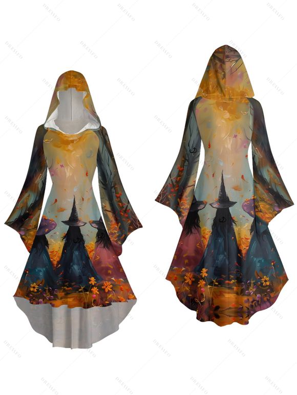 Halloween Couple Outfit Wizard Forest Print High Low Hoodie Dress and Shirt Set - Brun Légère S | US 4