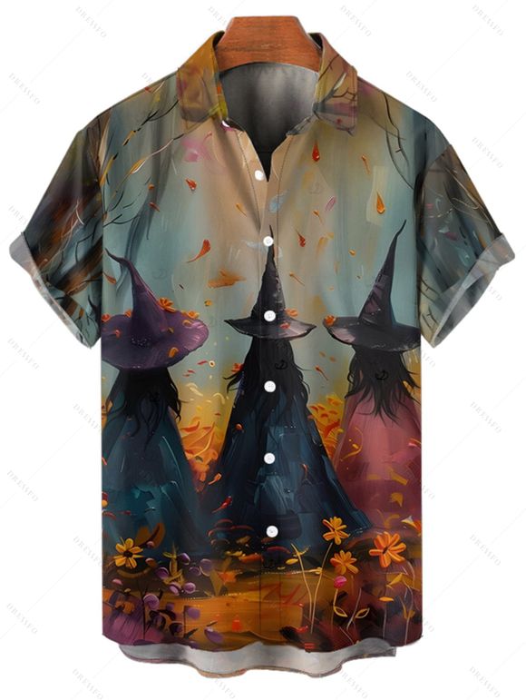 Halloween Couple Outfit Wizard Forest Print High Low Hoodie Dress and Shirt Set - Brun Légère S | US 4