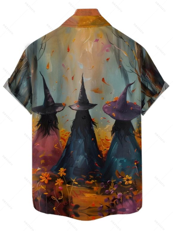 Halloween Couple Outfit Wizard Forest Print High Low Hoodie Dress and Shirt Set - Brun Légère S | US 4