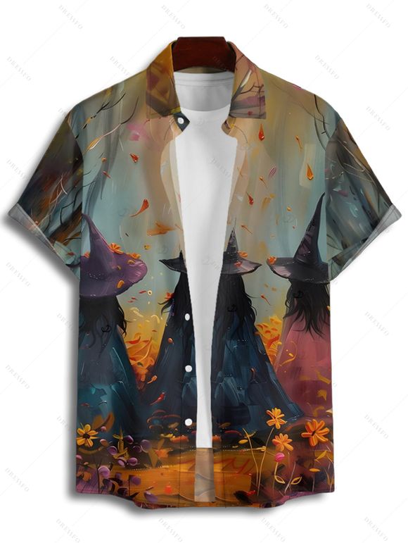 Halloween Couple Outfit Wizard Forest Print High Low Hoodie Dress and Shirt Set - Brun Légère S | US 4