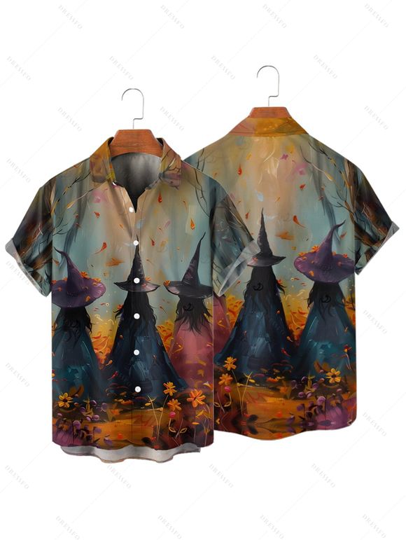 Halloween Couple Outfit Wizard Forest Print High Low Hoodie Dress and Shirt Set - Brun Légère S | US 4