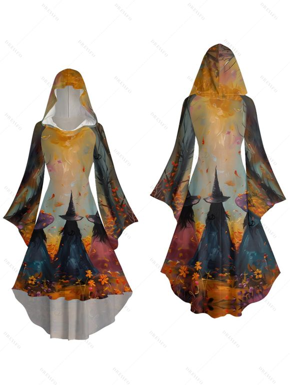 Robe à capuche d'Halloween à imprimé forêt de sorciers - Brun Légère XXL | US 14