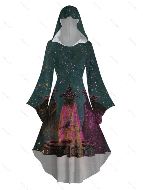 Robe à capuche d'Halloween à imprimé forêt de sorciers - Paon Bleu XXL | US 14