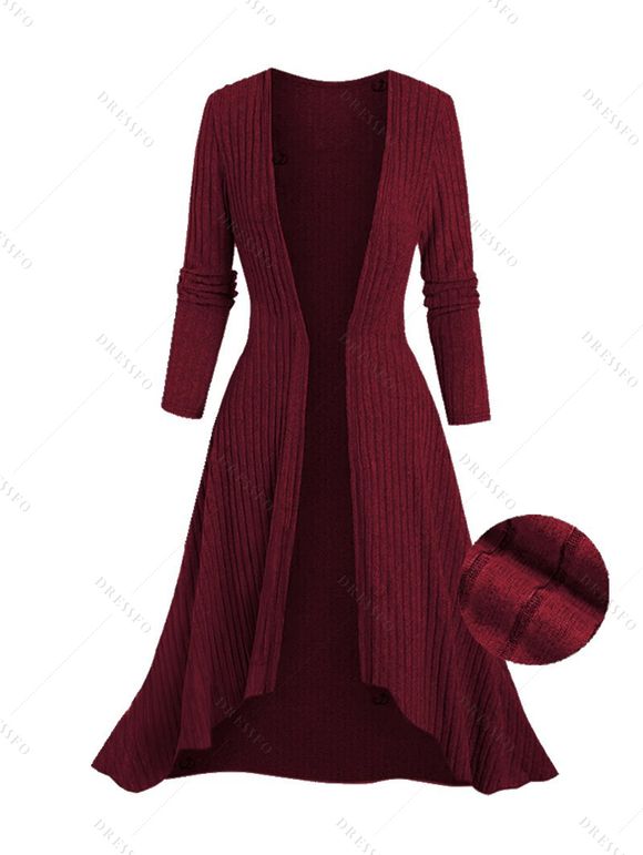 Ensemble robe à imprimé géométrique ethnique et haut long texturé ouvert sur le devant - Rouge foncé XXL | US 14