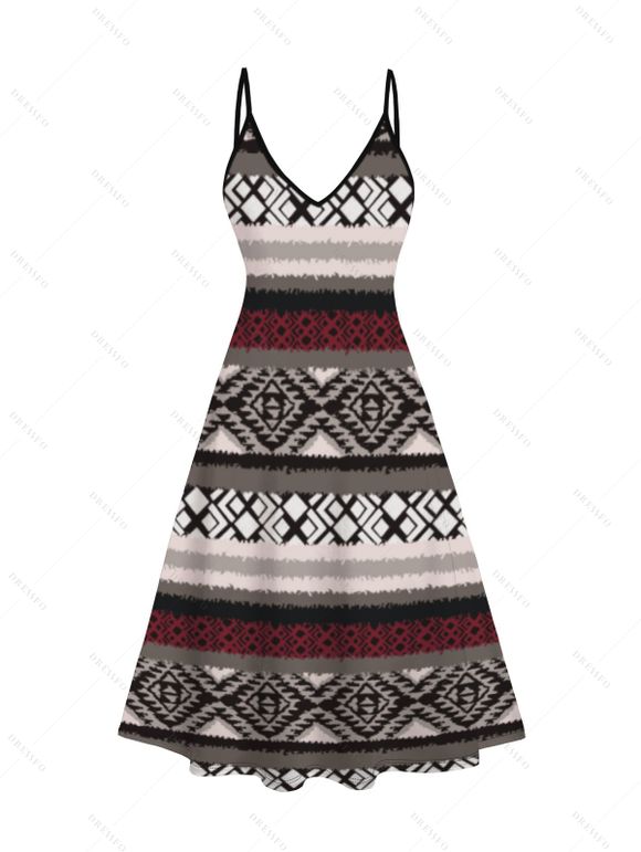 Ensemble robe à imprimé géométrique ethnique et haut long texturé ouvert sur le devant - Rouge foncé XXL | US 14