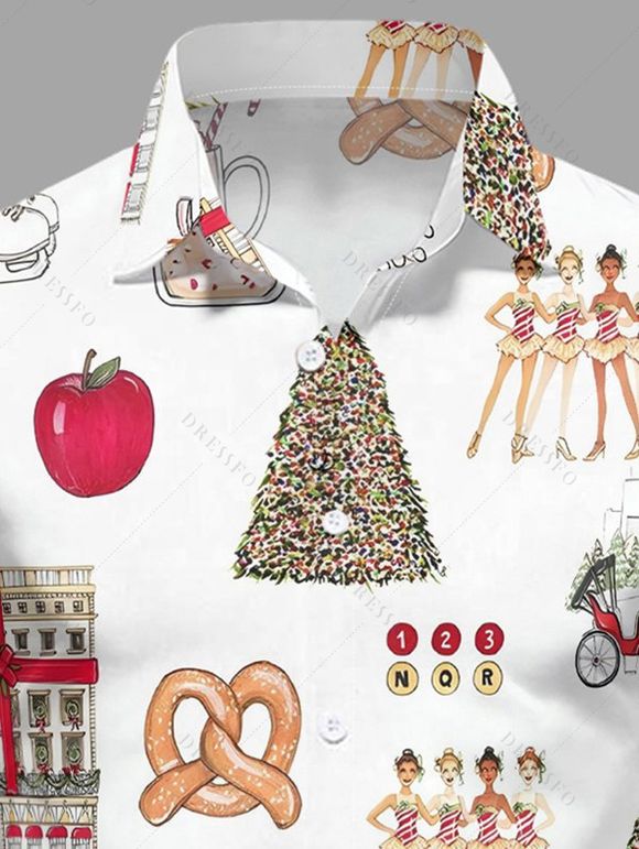 Chemise de vacances pour homme, imprimé éléments de Noël, manches longues, boutonnée - Blanc M | US 6