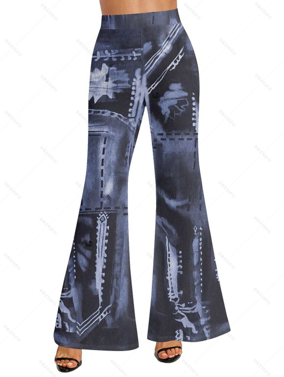 Pantalon évasé tie-dye, pantalon long élastique taille haute - Bleu de Minuit XXL | US 14