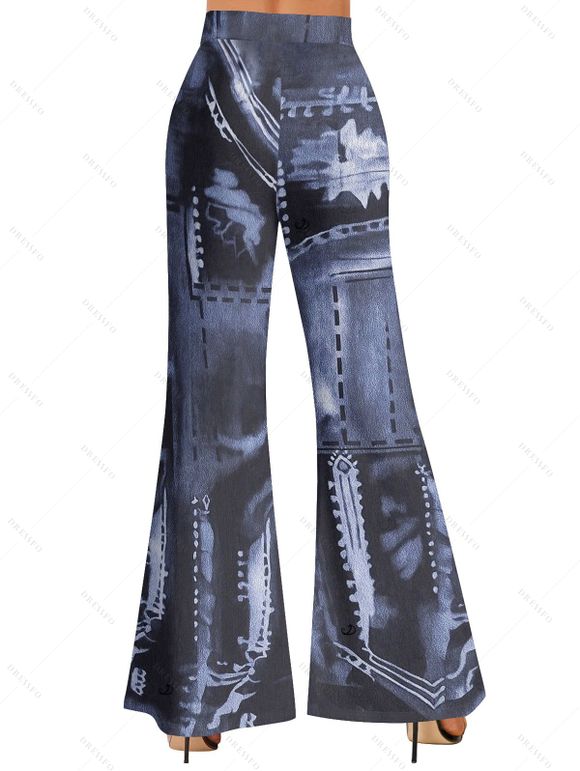 Pantalon évasé tie-dye, pantalon long élastique taille haute - Bleu de Minuit XXL | US 14