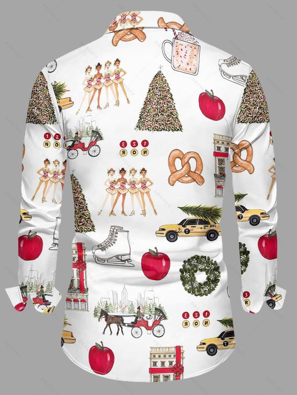 Holiday Couple Outfit Christmas Elements Print High Low Hoodie Dress and Shirt Set - Blanc S | US 4