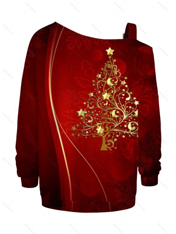Sweat-shirt de vacances à imprimé sapin de Noël avec boucle et col incliné - Rouge foncé M | US 6