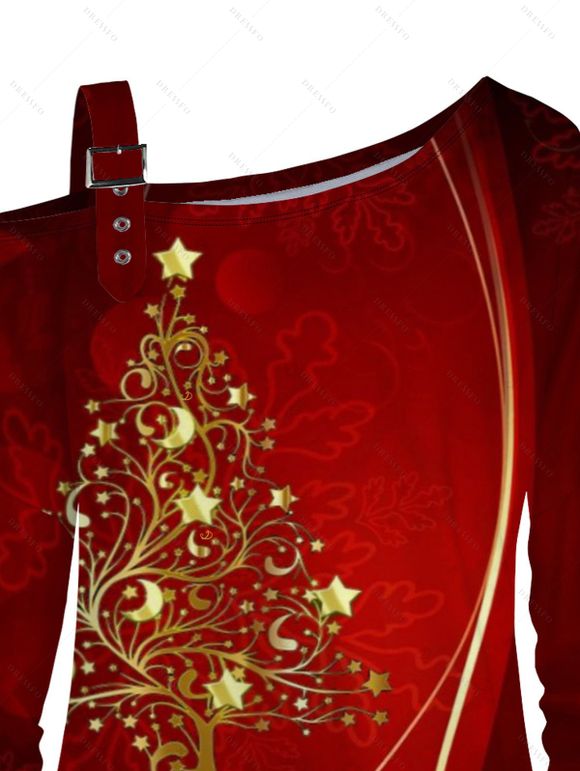 Sweat-shirt de vacances à imprimé sapin de Noël avec boucle et col incliné - Rouge foncé M | US 6