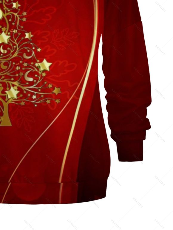 Sweat-shirt de vacances à imprimé sapin de Noël avec boucle et col incliné - Rouge foncé M | US 6