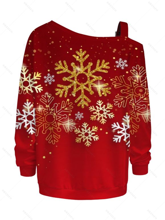 Sweat-shirt de Noël imprimé flocon de neige avec boucle et col incliné - Rouge S | US 4