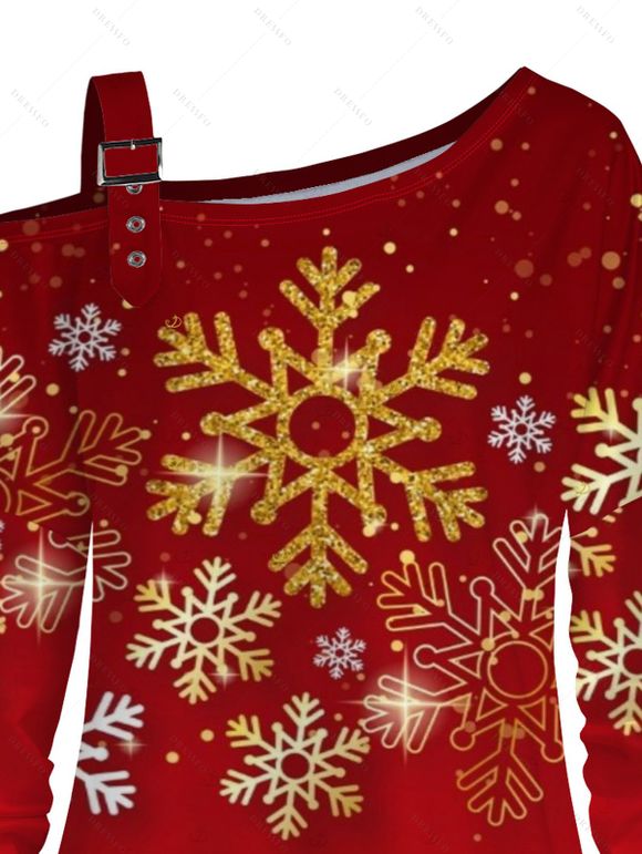 Sweat-shirt de Noël imprimé flocon de neige avec boucle et col incliné - Rouge S | US 4