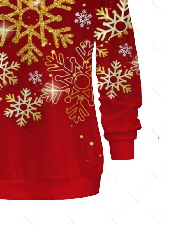 Sweat-shirt de Noël imprimé flocon de neige avec boucle et col incliné - Rouge S | US 4