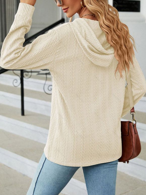 Sweat à capuche en tricot torsadé de couleur unie, pull à manches longues avec cordon de serrage - Beige XL | US 10