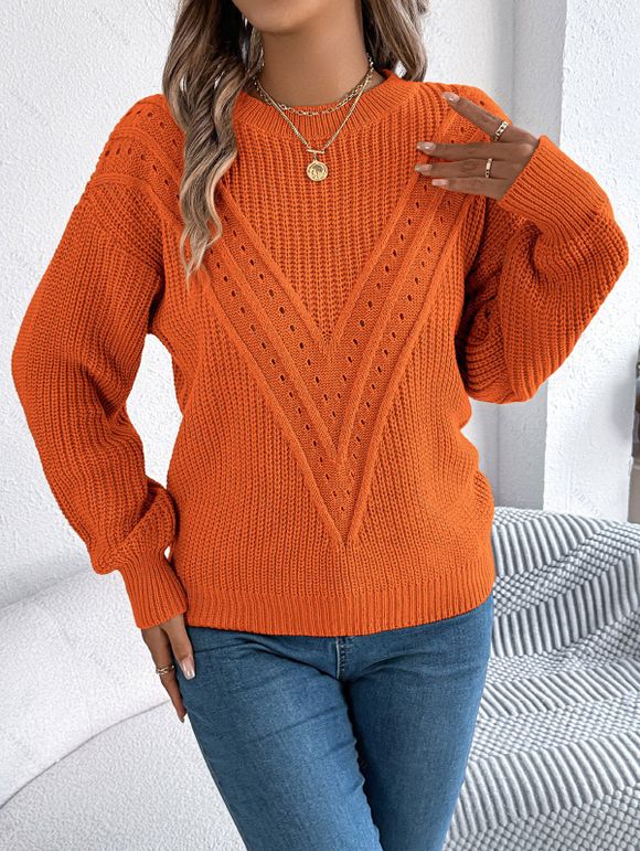 Pull de couleur unie texturé à manches lanternes ajourées - Orange XL | US 10