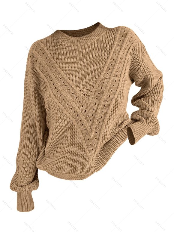 Pull de couleur unie texturé à manches lanternes ajourées - Bronze M | US 6