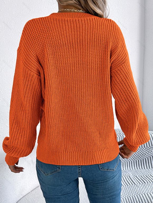 Pull de couleur unie texturé à manches lanternes ajourées - Orange XL | US 10